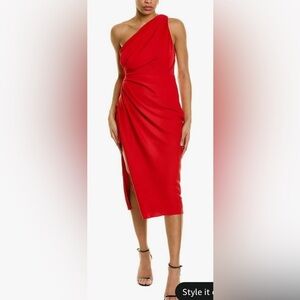 NEW w/Tags Line & Dot Mia One-Shoulder Draped Front Midi Dress Red Size Large